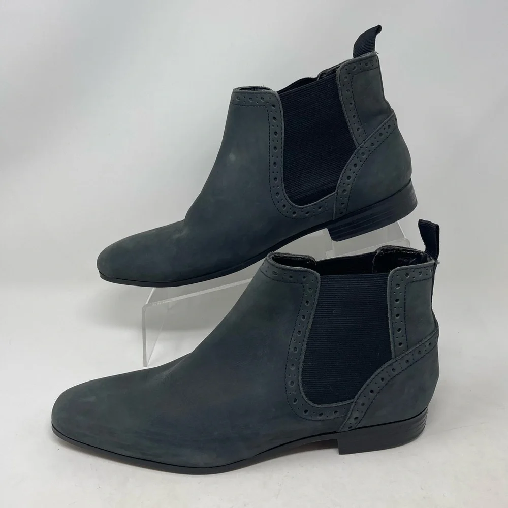 ASOS Boots Mens 6 Chelsea Navy Nubuck Leather Elastic Sides Heel Grip‎ Tread Tab